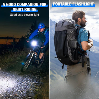 Compact outdoor LED flashlight with power bank, providing reliable light and charging on the go.