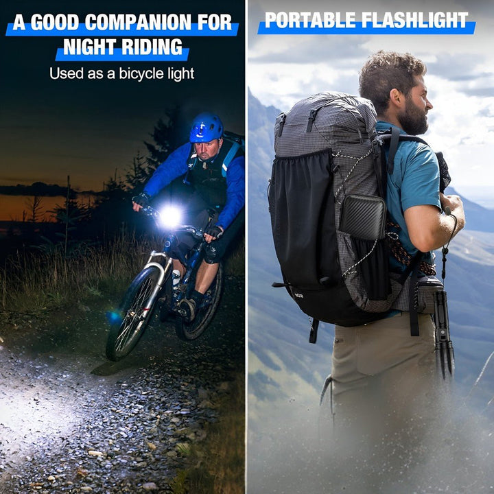 Compact outdoor LED flashlight with power bank, providing reliable light and charging on the go.