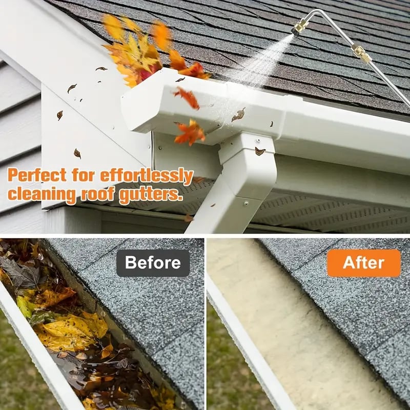 Efficient gutter cleaner telescoping wand for high pressure washing, perfect for removing debris from roofs.