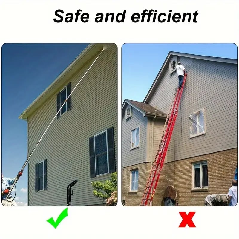 Powerful high pressure washer wand for deep roof and gutter cleaning, tackling tough exterior dirt with ease.
