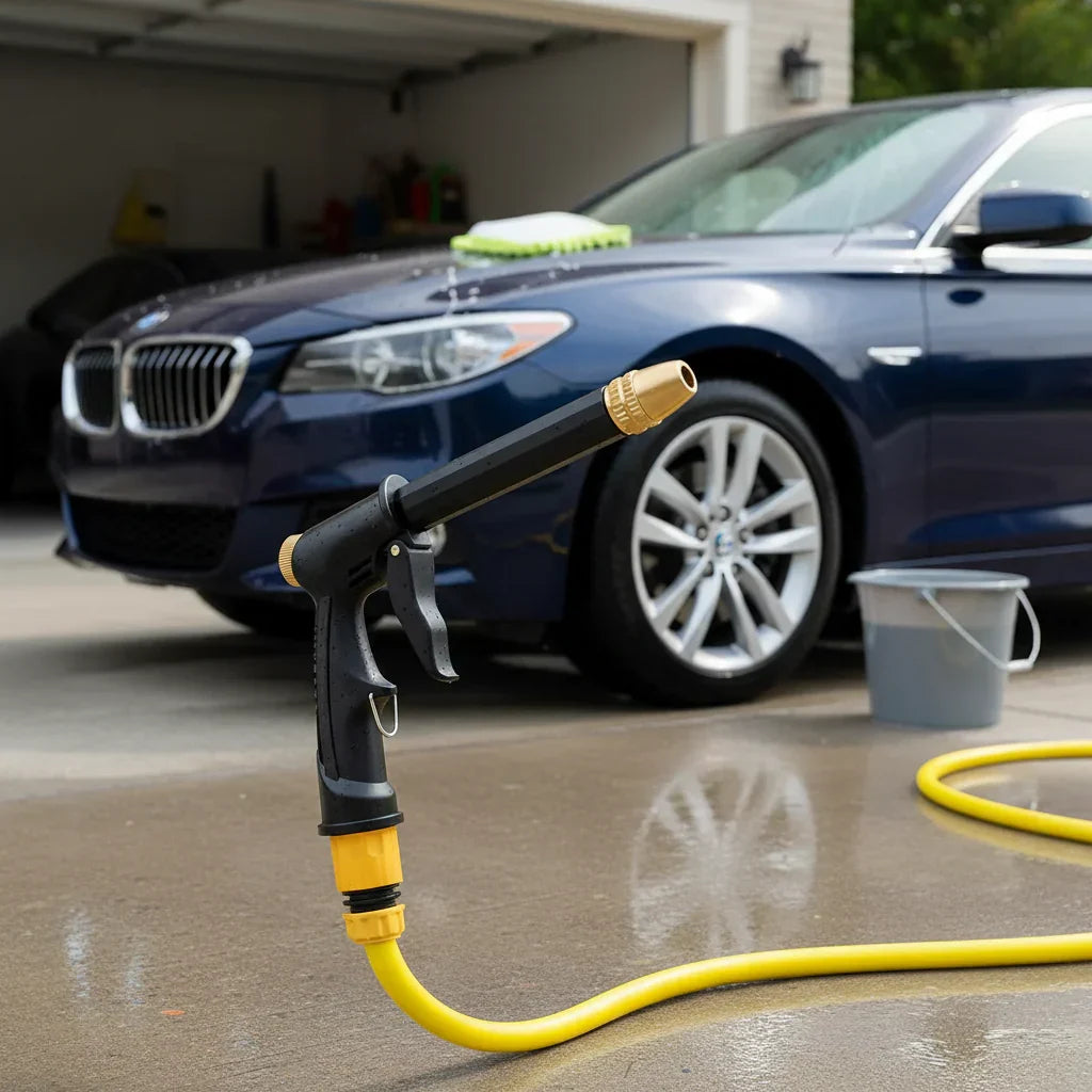 High-pressure water gun for versatile car, garden, and patio cleaning. Adjustable spray nozzle ensures effective washing.