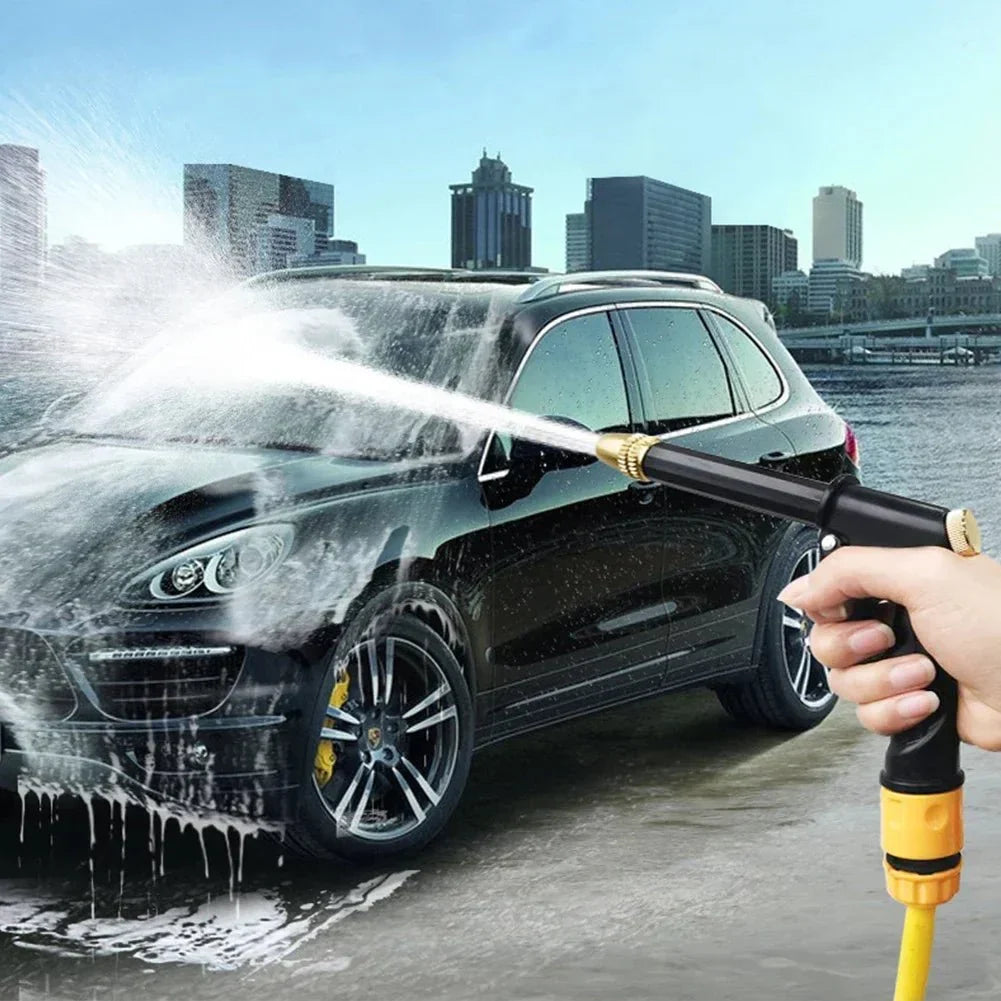 High-pressure water gun efficiently cleans cars, trucks & bikes. Powerful jet removes dirt, mud & grime fast from vehicles.