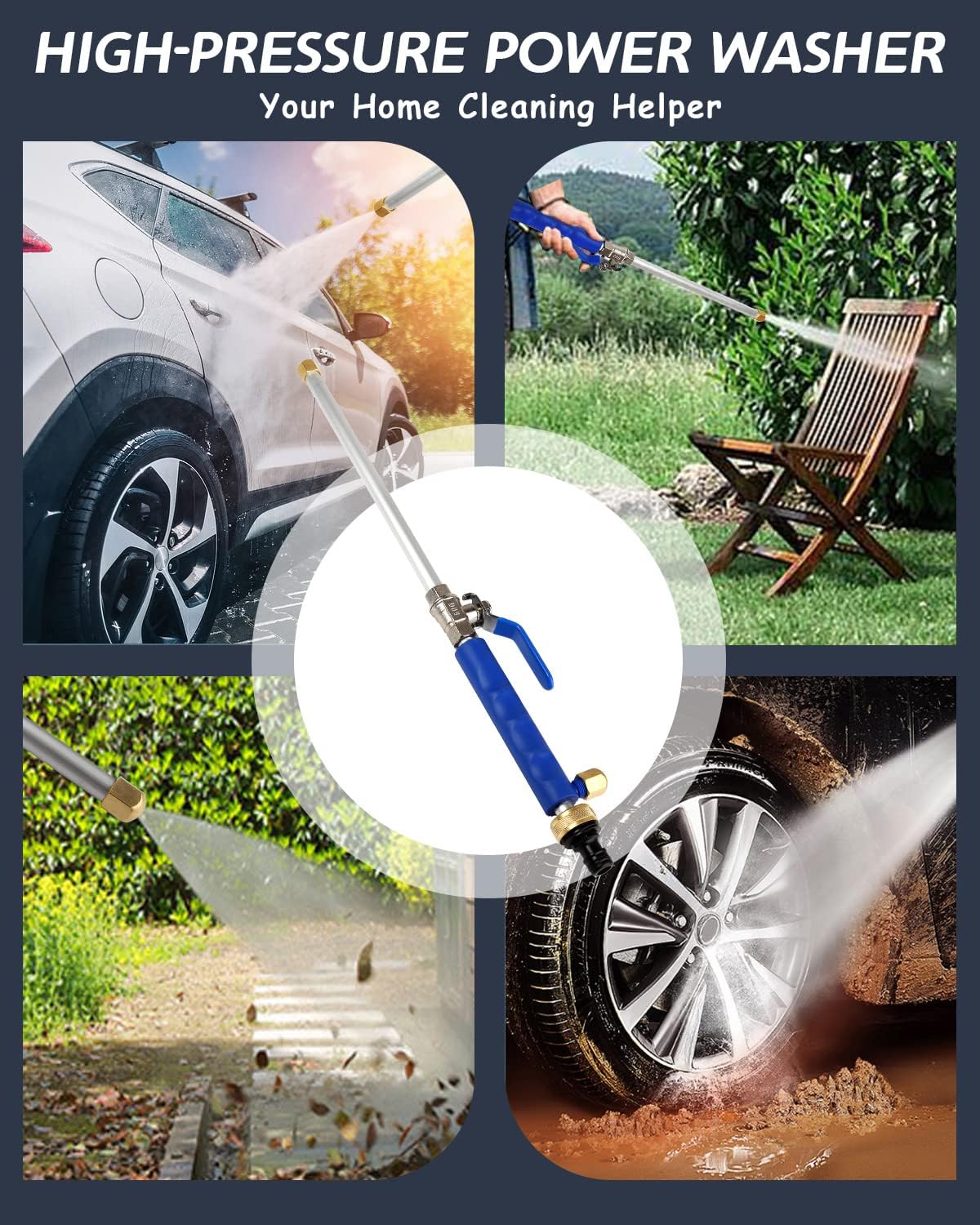 Water hose jet nozzle with fan spray mode, excellent for tough home cleaning & gentle garden watering.