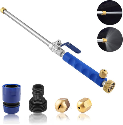 High-pressure garden spray nozzle easily connects to your water hose for powerful outdoor cleaning.
