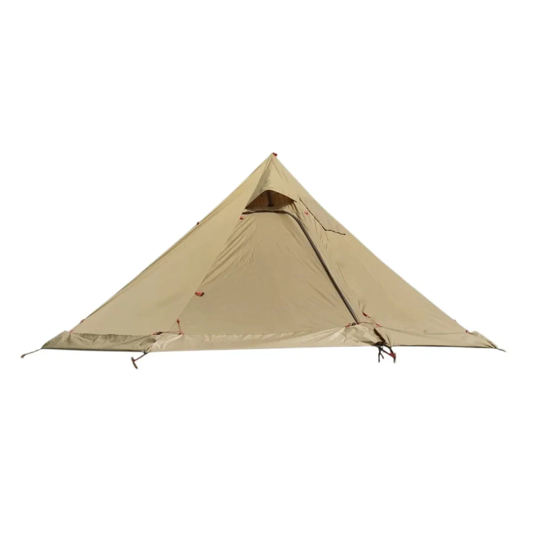 Detailed shot of a 1-3 person hot tent's ventilation system, an all-season feature.