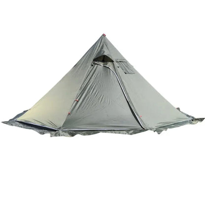 Family enjoying the warmth inside a 1-3 person hot tent, perfect for all-season camping.