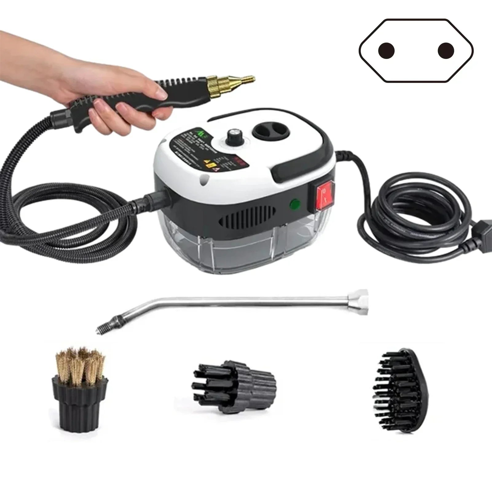 Effective high-pressure steam cleaner, 2500W. 6 settings for deep home cleaning, grease removal & eco-friendly use.