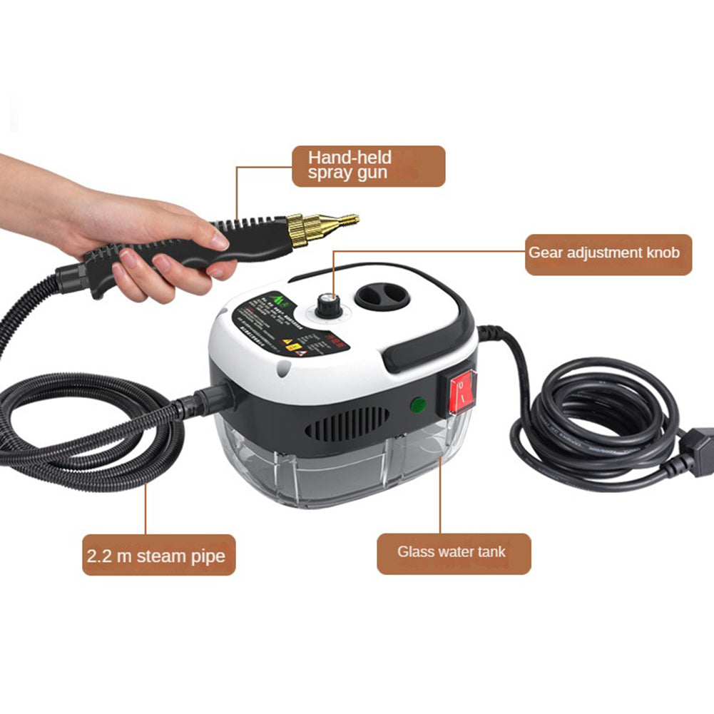 Eco-friendly 2500W high-pressure steam cleaner with 6 adjustable settings for versatile deep home cleaning.