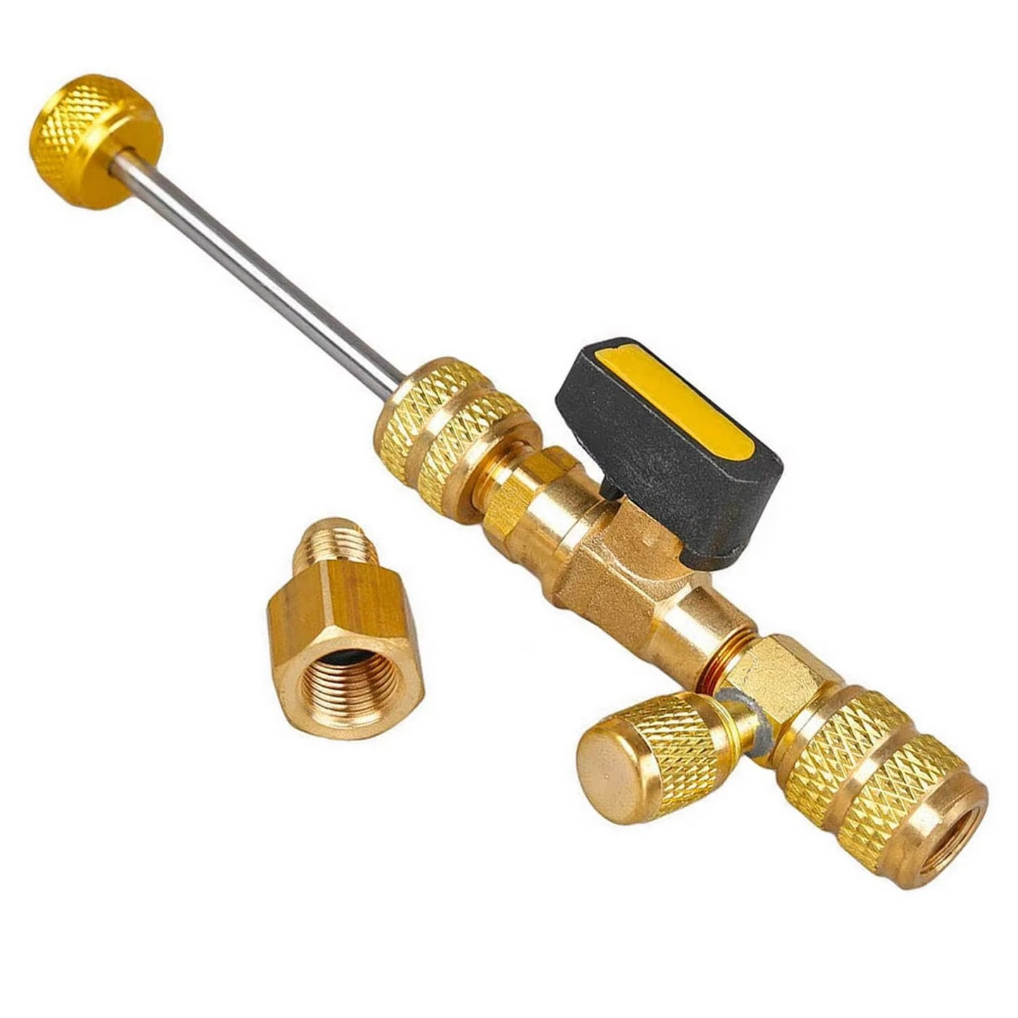 HVAC valve core remover & installer tool for refrigeration & AC repair. Features dual-size ports for versatility.