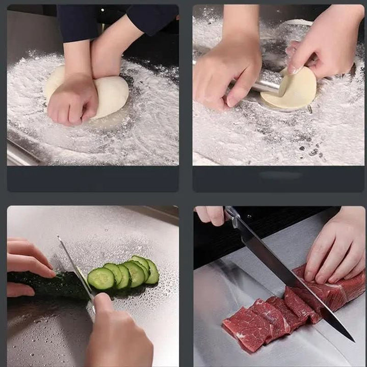 Professional stainless steel cutting board with non-slip grip. A durable, hygienic kitchen accessory for all your food prep needs.
