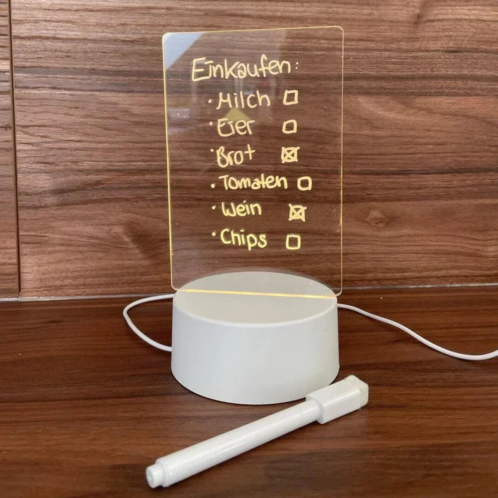 GlowPad LED message board: illuminated dry erase notepad for creative writing, home office, & glowing notes.