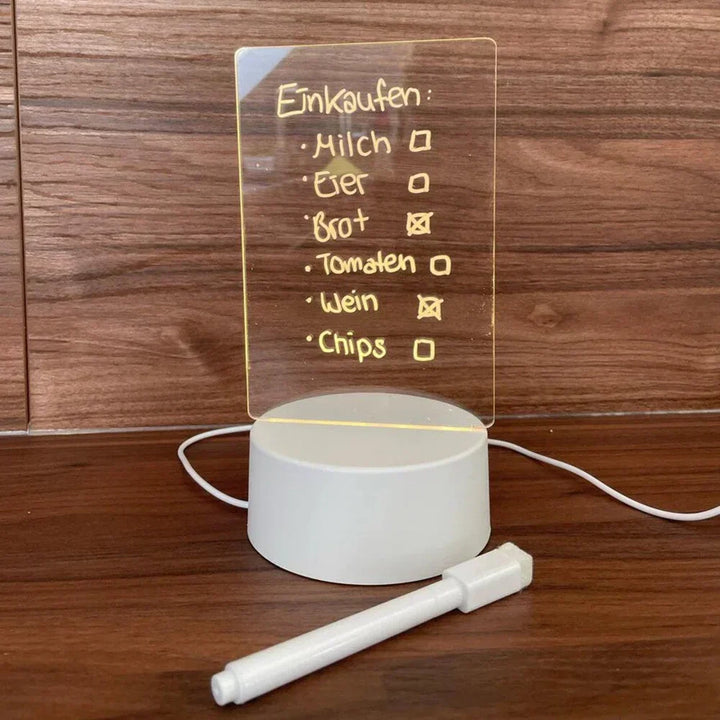 GlowPad LED message board: illuminated dry erase notepad for creative writing, home office, & glowing notes.