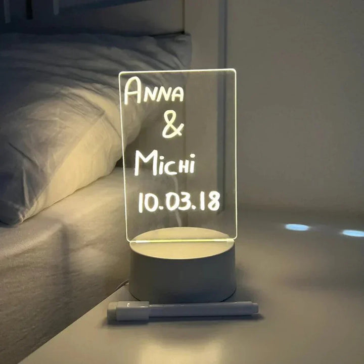 Versatile LED message board & notepad, an illuminated dry erase memo board for home office, desk, or gifts.