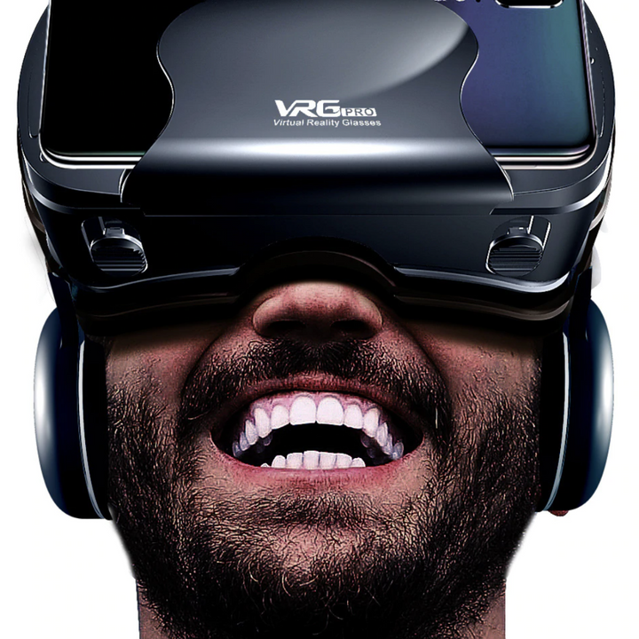 Adjustable VR headset for smartphones, featuring integrated headphones for personalized virtual reality immersion.
