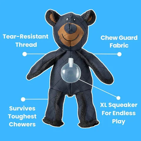 Heavy-duty interactive bear dog toy for strong chewers. Promotes play & dental health.
