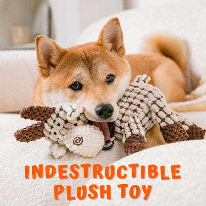 Cute animal plush indestructible dog chew toy. Durable for heavy chewers, supports dental health and fun play.