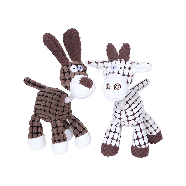 Close-up of tough, textured plush indestructible dog toy. Ideal for heavy chewers & dental health.