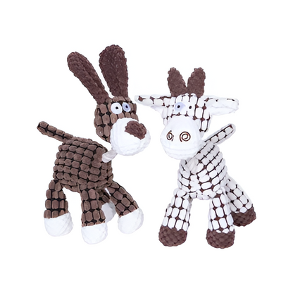Close-up of tough, textured plush indestructible dog toy. Ideal for heavy chewers & dental health.