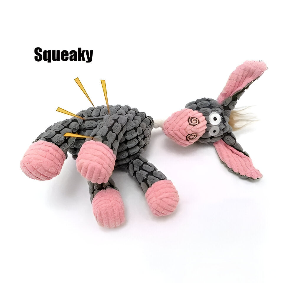 Indestructible animal plush dog toy for powerful chewers. Supports mental stimulation & reduces anxiety.