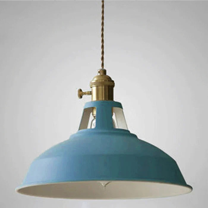 Vintage style pendant lamp, industrial design, adds character to dining room decor.