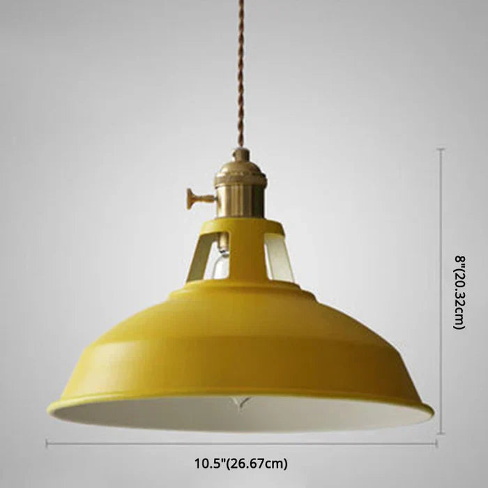Industrial design pendant lamp, metal construction, a sleek retro light for dining spaces.