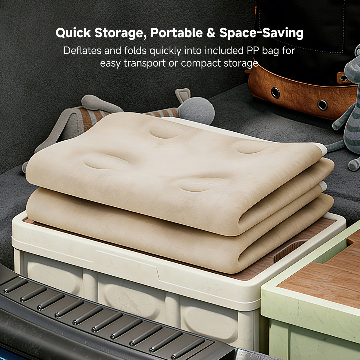 Spacious air mattress with ergonomic backrest, perfect for comfortable rest during camping or at home.