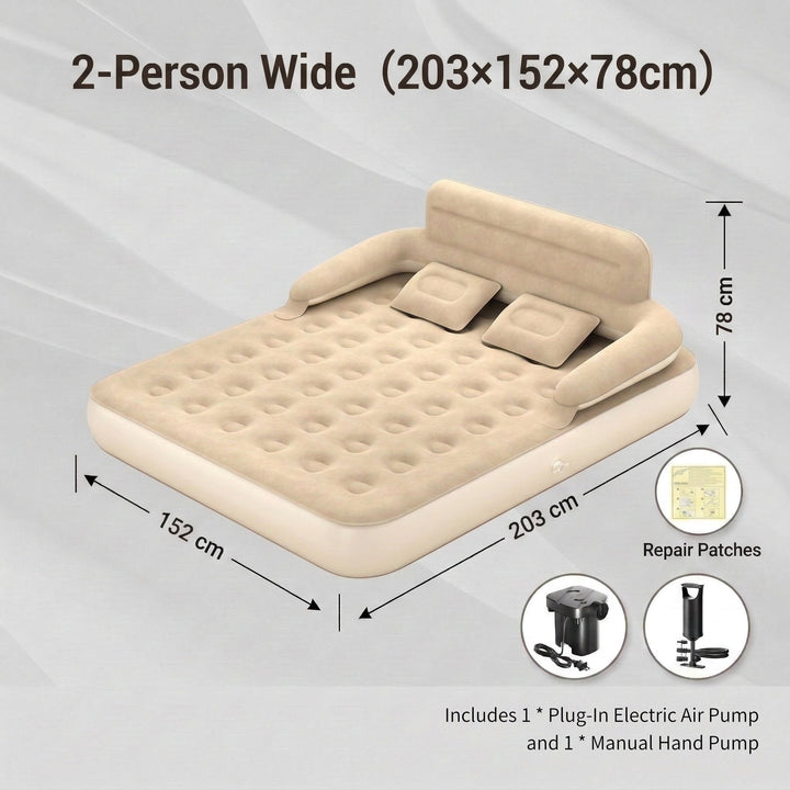 Outdoor sleep inflatable air mattress with backrest, designed for superior comfort in nature.