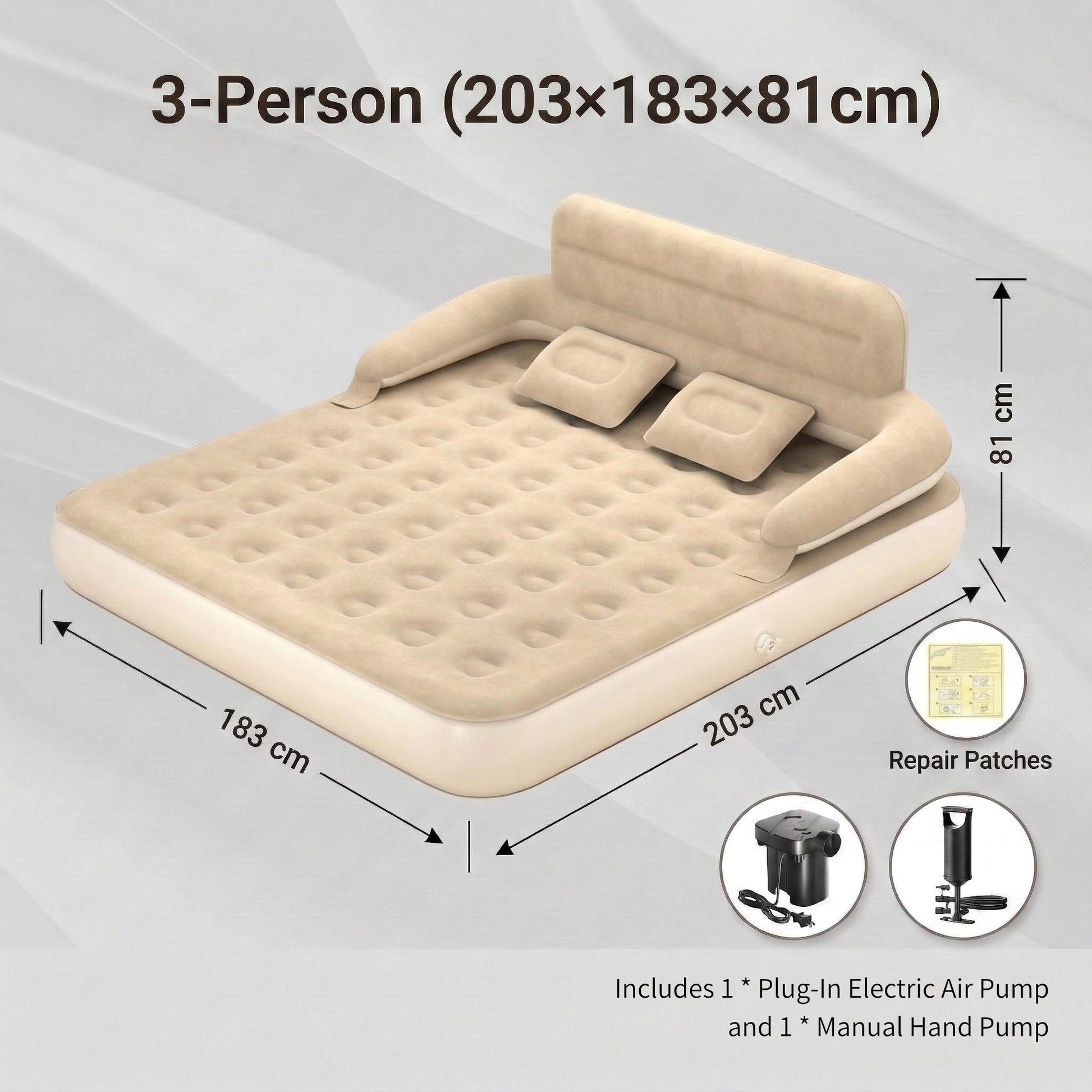 High-quality camping air mattress with integrated backrest, ensuring relaxation after a long day.