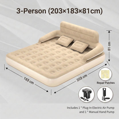 High-quality camping air mattress with integrated backrest, ensuring relaxation after a long day.