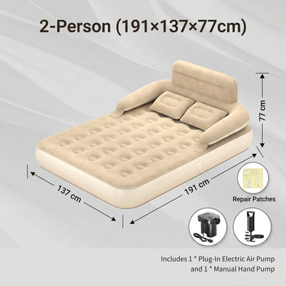 Inflatable air mattress for home & camping, featuring a backrest for reading or lounging comfortably.