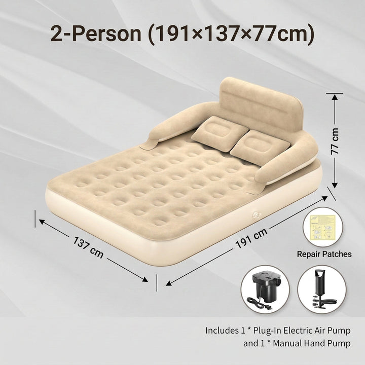 Inflatable air mattress for home & camping, featuring a backrest for reading or lounging comfortably.