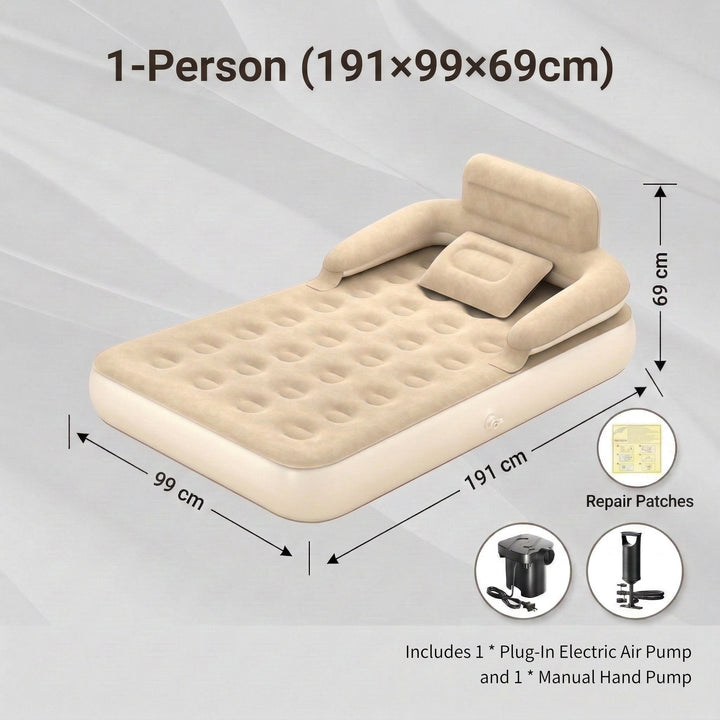 Portable and comfortable air mattress with backrest, a must-have for camping gear and home convenience.