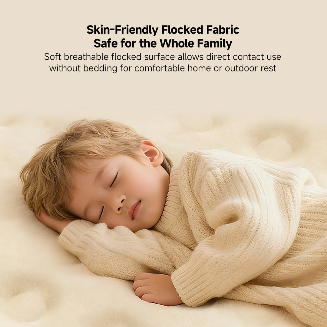 Queen size inflatable air mattress with backrest, excellent for camping trips and home overnight guests.