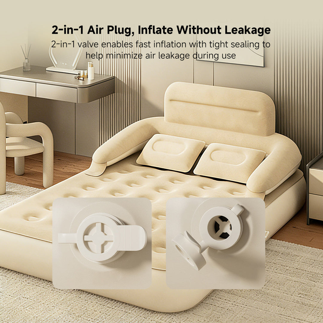 Compact camping air mattress with a built-in backrest, ensuring comfortable sleep anywhere you go.