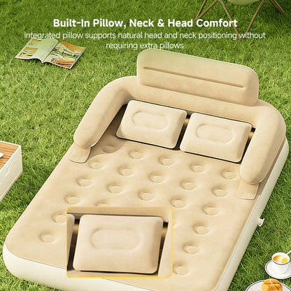 Versatile portable bed with backrest, suitable for both rugged outdoor camping and indoor use.