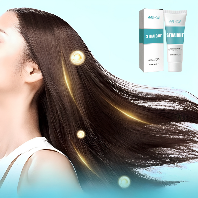 Keratin hair straightening cream in a sleek tube, promising smooth, frizz-free results for all hair types.