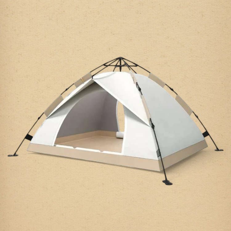 Lightweight waterproof pop-up tent, beige, with a spacious interior for family camping trips and hiking.