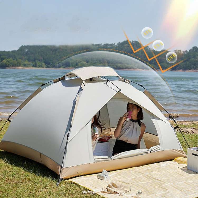 Interior view of a family-sized instant pop-up tent showing ample space and ventilation for camping.
