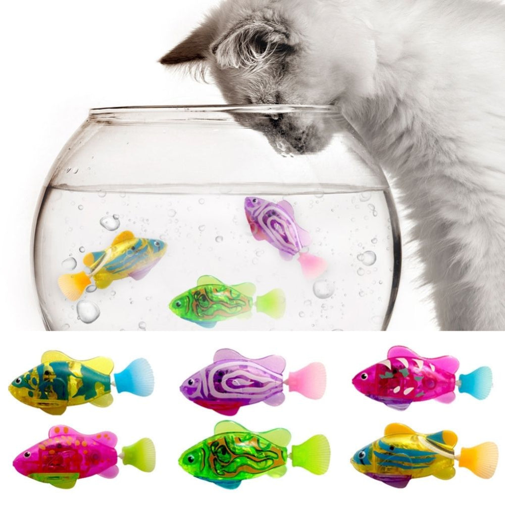 Interactive cat fish toy with realistic swimming motion & LED lights for water play and feline enrichment.