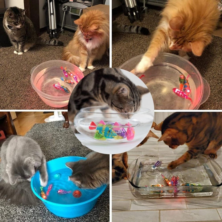 Electronic fish cat toy, light-up and swimming for active felines. Promotes interactive water play.