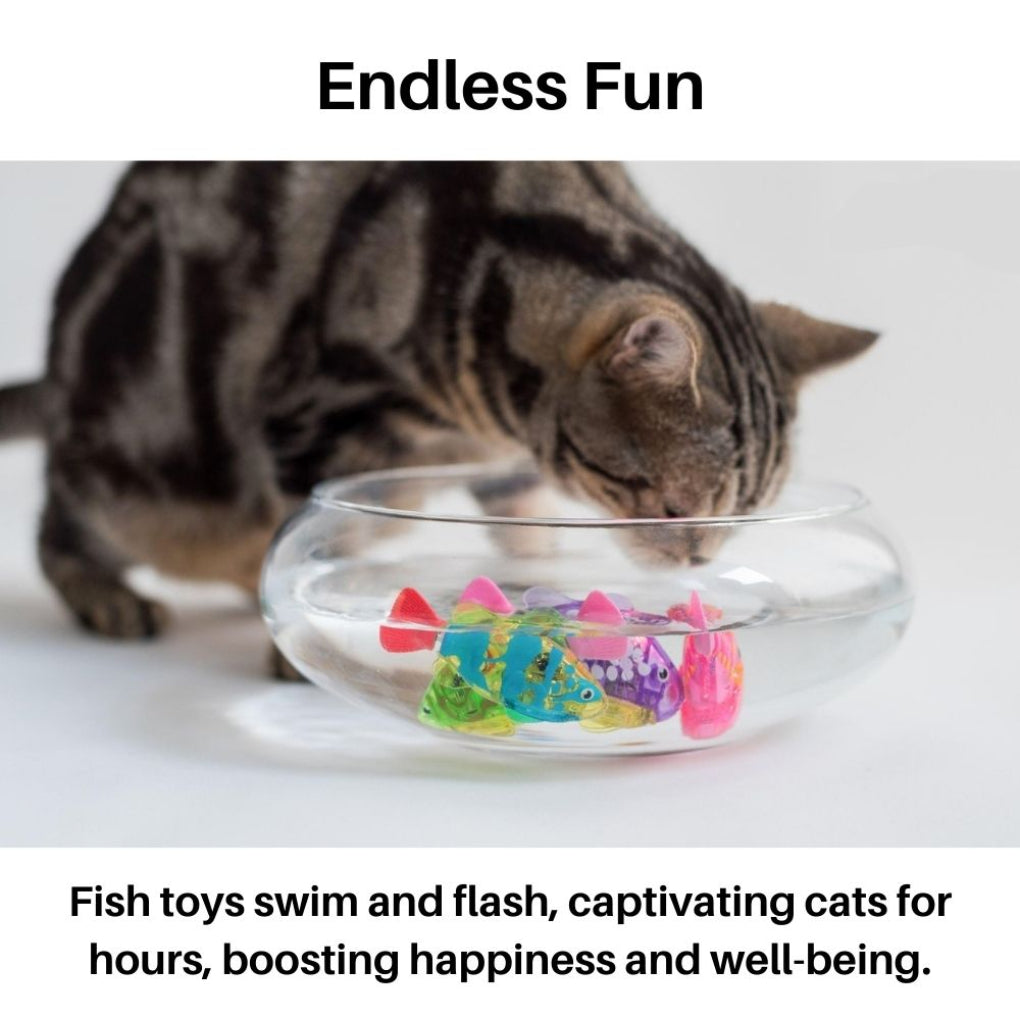 Engaging cat water toy: Realistic fish design with swimming motion & bright LED lights for active playtime.