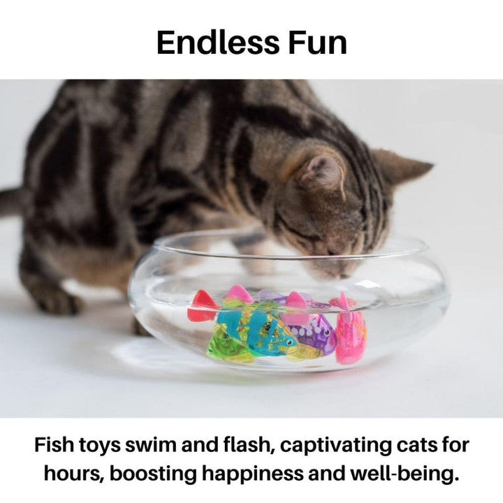 Engaging cat water toy: Realistic fish design with swimming motion & bright LED lights for active playtime.
