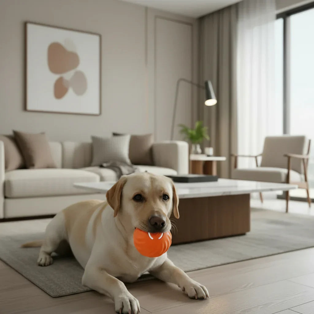 Interactive dog ball, rechargeable, durable TPR rubber for automatic bouncing & pet exercise.