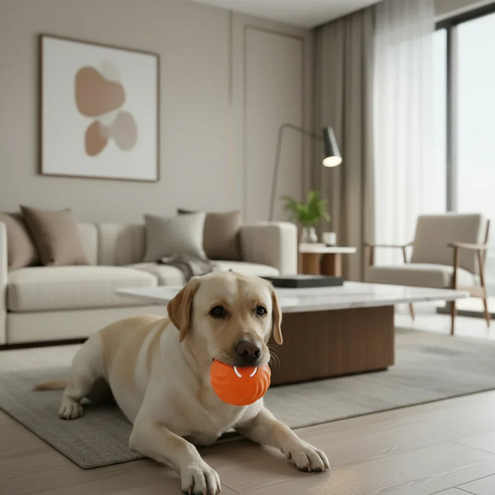 Interactive dog ball, rechargeable, durable TPR rubber for automatic bouncing & pet exercise.