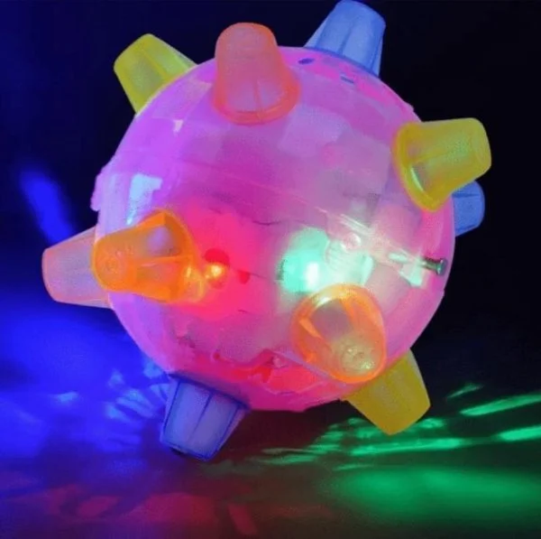 Automatic interactive dog jumping ball, wiggles, giggles, LED, durable rubber for fun pet exercise.