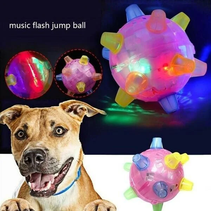 Durable rubber LED jumping dog toy, automatically wiggles & giggles for interactive pet fun.
