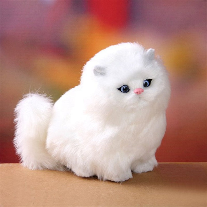 Cute plush electric cat toy for kids, interactive kitten with soft fur, meows & playful movements.