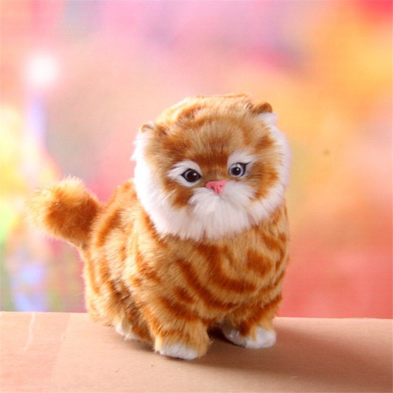 Close-up of a soft interactive electric plush kitten, a fun sound toy & perfect gift for children.