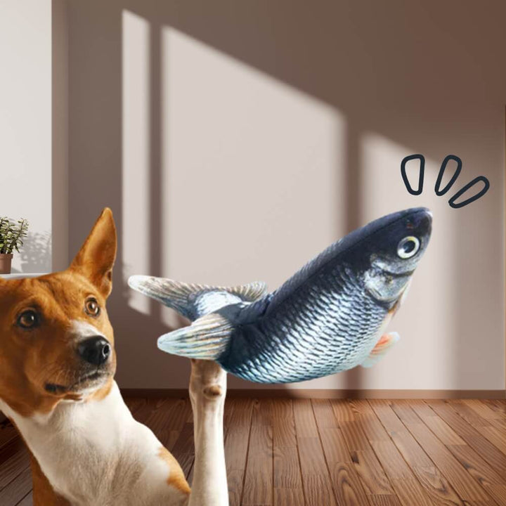 Interactive flopping fish dog toy for active play, stimulating your pet's natural hunting instincts.
