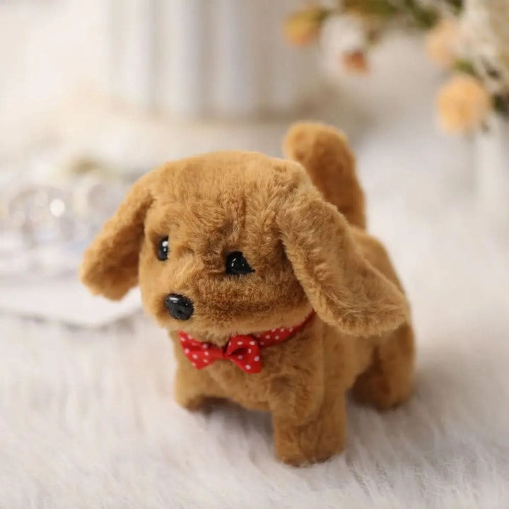 Interactive movable plush dog toy for kids; soft stuffed animal puppy for imaginative play.